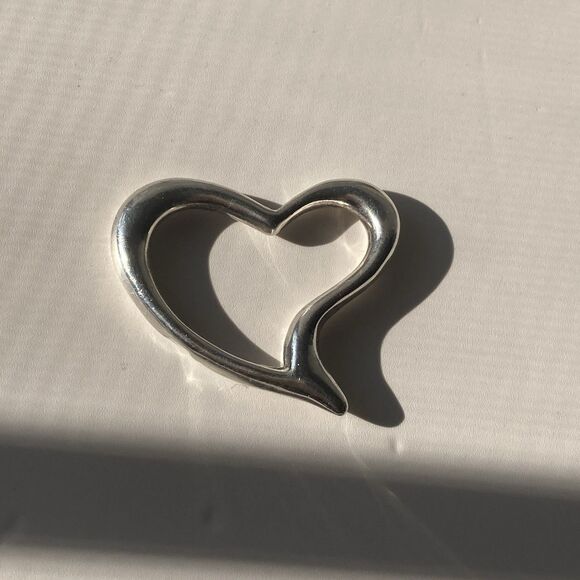 Vintage Sterling Silver 925  Floating Open Puffy Heart Pendant Jewelry - Picture 7 of 8